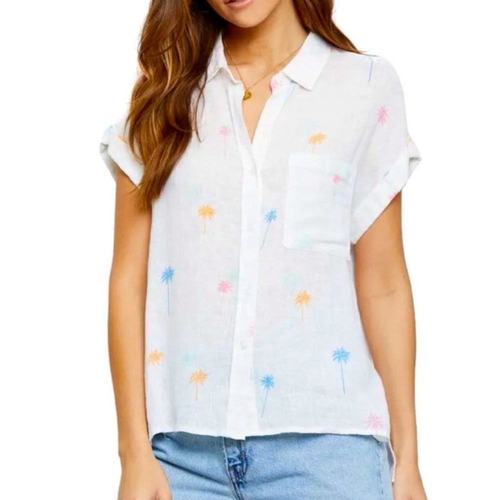 Rails Whitney Neon Palms Linen Blend Shirt S